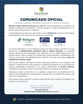 Milenium Grupo Hotelero se deslinda de polémica viral relacionada con hotel en Monterrey