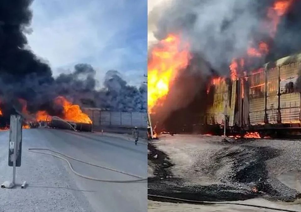 Tren embiste pipa y accidente provoca fuerte incendio en la Carretera a Colombia