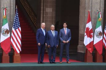 Joe Biden, López Obrador y Justin Trudeau en Palacio Nacional. | Araceli López