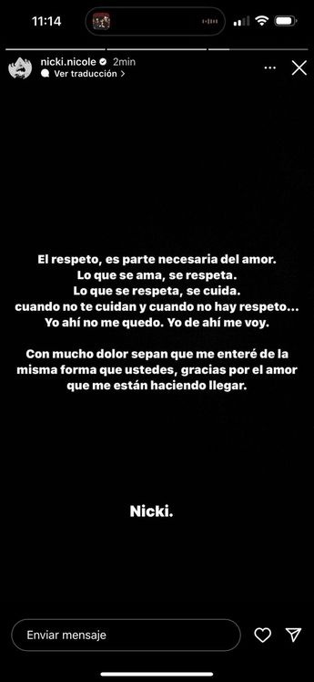 Nicki Nicole compartió en Instagram que terminó su relación con Peso Pluma