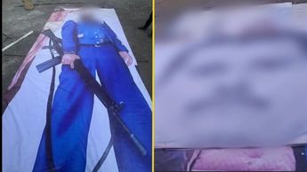 Se decomisaron mantas con las fotografías de líderes criminales. | Secretaría de Seguridad Pública de Michoacán