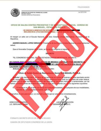 Documento falso enviado a familias de reos en Puebla para estafarlas / Cortesía