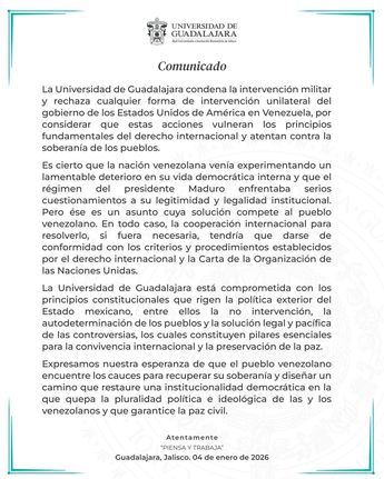 Comunicado emitido por la UDG. | Universidad de Guadalajara