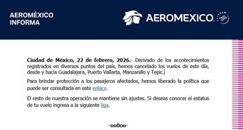 Aeroméxico cancela vuelos tras abatimiento de 'El Mencho'. | Aeroméxico