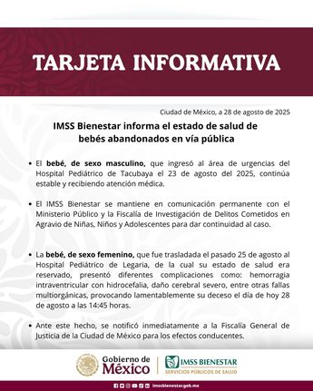 Comunicado IMSS Bienestar por fallecimiento de bebé abandonado | IMSS Bienestar