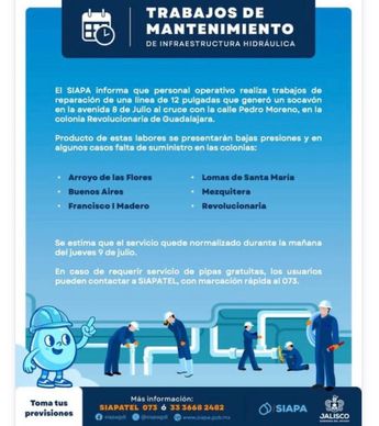 Los cortes de agua fueron dados a conocer por el Siapa el pasado lunes 6 de julio | Siapa Gdl
