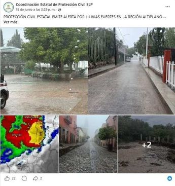 Coordinación Estatal de Protección Civil de San Luis Potosí advierte de fuertes lluvias