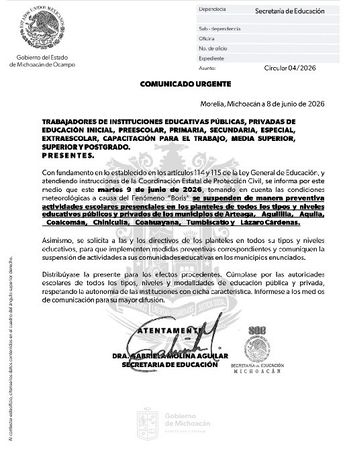La decisión fue comunicada mediante un oficio difundido en canales oficiales