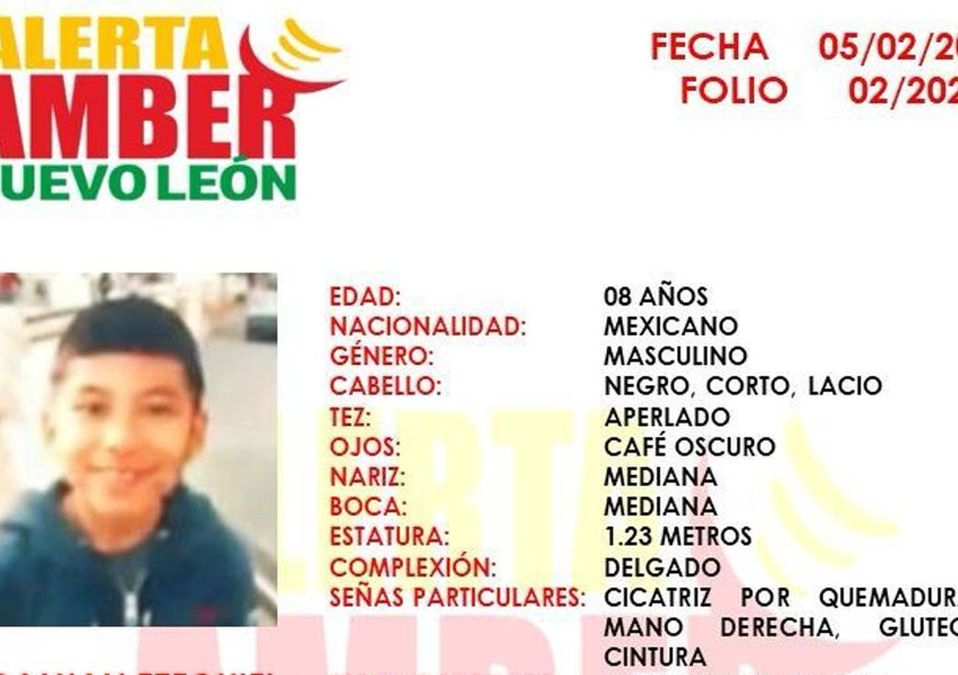 Activan Alerta Amber por desaparición de menor en Pesquería. | Cortesía