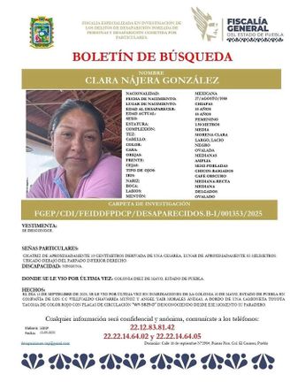 Boletín de búsqueda de Clara Nájera González | FGE
