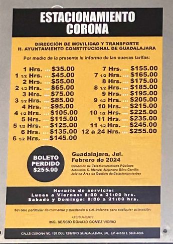 Precios del estacionamiento Corona en Guadalajara | Sergio Ortiz