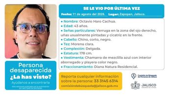 Ficha de búsqueda del empresario Octavio Haro. | Comisión de Búsqueda de Personas de Jalisco