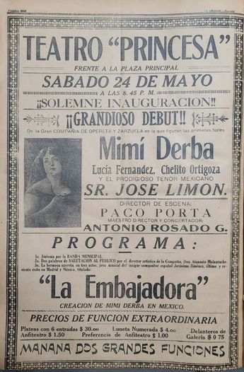 Publicación del diario 'La Opinión' sobre la inauguración del Teatro Princesa de Torreón