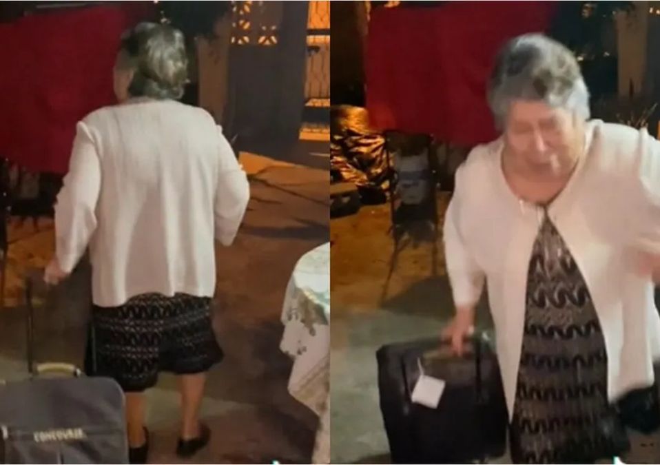 Ritual de Año Nuevo para viajar falla: abuelita regresa corriendo con su maleta por disparos