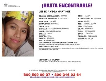 Ficha de desaparición de Jessica Vega Martínez. | FGJ Edomex
