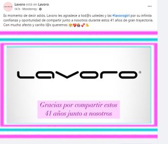 Lavoro públicó un mensaje de despedida en su página de Facebook. | Especial