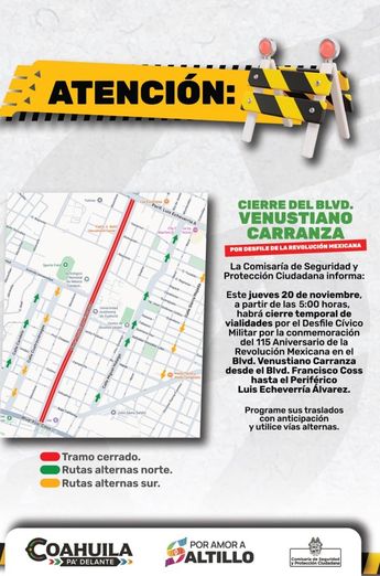 El desfile de la Revolución Mexicana en Saltillo, Coahuila, se tiene previsto que se lleve a cabo este jueves 20 de noviembre.| Gobierno municipal.
