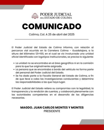 Comunicado del Poder Judicial del estado de Colima. | Cortesía