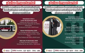 Las interrupciones al servicio de RUTA irán del lunes 8 al viernes 12 de diciembre de 2025 / Cortesía