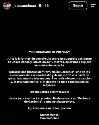 Jesusa Ochoa agradeció las muestras de apoyo de amigos, colegas y seguidores tras el percance ocurrido durante la función. | Jesusa Ochoa Instagram