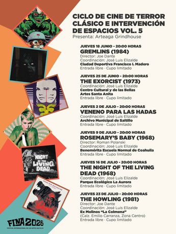 El ciclo de Terror 2026 se realiza en Saltillo desde el 14 de junio hasta el 25 de julio, como parte de las actividades del FINA