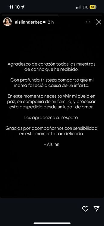 Aislinn Derbez hablando sobre la muerte de su madre en redes sociales.