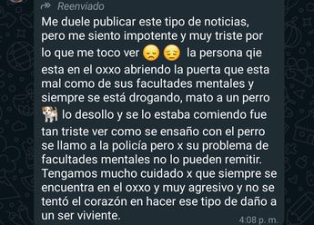 Mensaje de uno de los vecinos que presenció el acto de maltrato animal en Salamanca. Foto: Especial