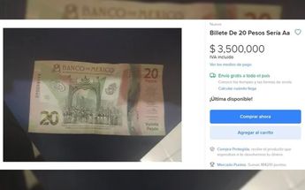 Billete de 20 pesos se oerta en 3 millones y medio de pesos / Captura