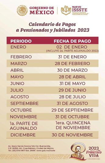 Calendario de pagos a pensionados y jubilados del ISSSTE 2023 / Gobierno de México