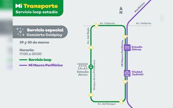 Mapa de las rutas del servicio especial para los conciertos de Coldplay / Mi Transporte