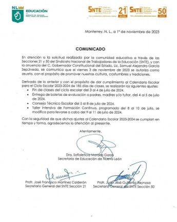 Comunicado SEP en Nuevo León | Cortesía