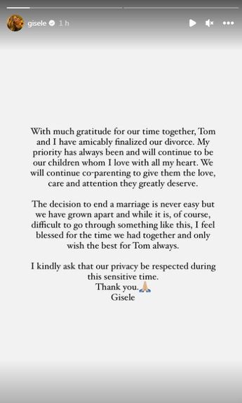 Gisele Bündchen en su cuenta de Instagram