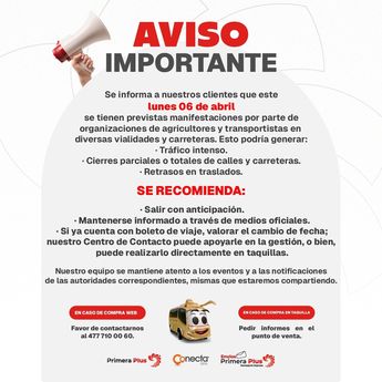 Comunicado de la línea Primera Plus sobre las manifestaciones. | Imagen: Primera Plus