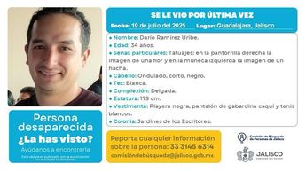 La Ficha de desaparición de Darío ya ha sido compartida por la UDG y se espera el apoyo de la comunidad| Comisión de Búsqueda de Personas de Jalisco