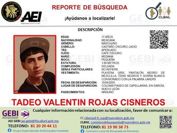 Ficha de búsqueda de Tadeo Valentín Rojas Cisneros. | Cortesía