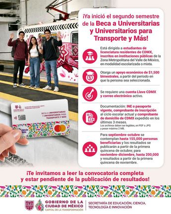 Abre registro para Beca a Universitarias y Universitarios para Transporte y Más. | Secretaría de Educación, Ciencia, Tecnología e Innovación de CdMx