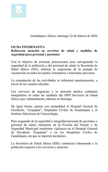Comunicado sobre la cancelación de las jornadas de vacunación. | Secretaría de Salud de Jalisco