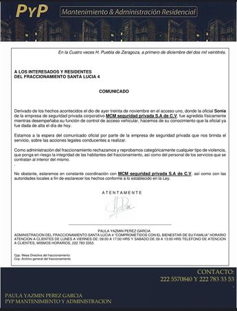 Comunicado empresa de Seguridad San Francisco / MCM Seguridad Privada