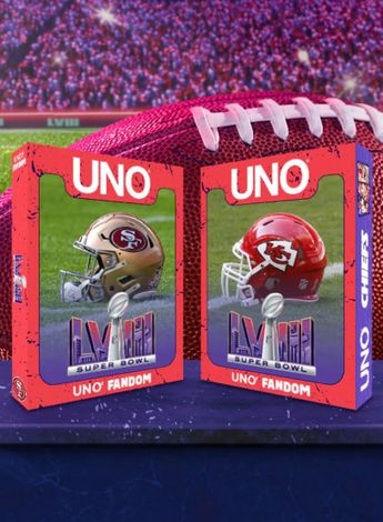 Nuevas cartas del UNO personificadas en el Super Bowl 2024.