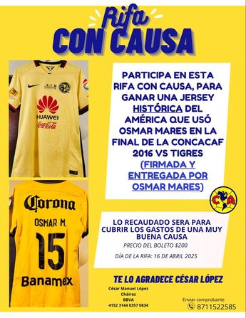 Rifan playera firmada del América para apoyar a César López