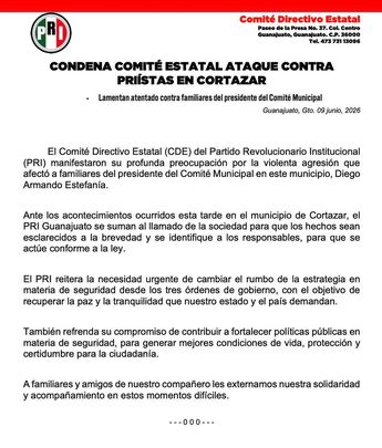 Comunicado oficial PRI Guanajuato | Redes Sociales