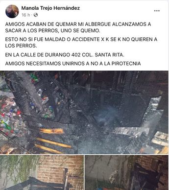 Publicación de Facebook del albergue | Cortesía