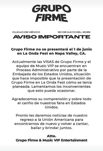 Comunicado de Grupo Firme sobre la cancelación de su visa | Telediario