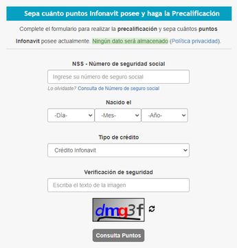 Formulario para calcular puntos Infonavit /Infonavit