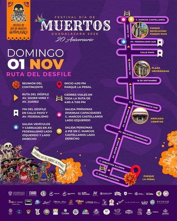 Croquis de la ruta para disfrutar del desfile en el Centro de Guadalajara por Día de Muertos |Desfile Día de Muertos Guadalajara