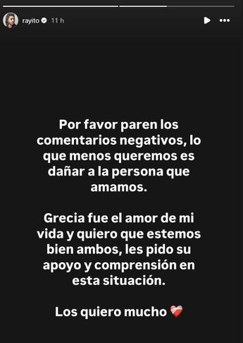 Rayito pide a todos sus fans no hacer comentarios negativos tras su divorcio