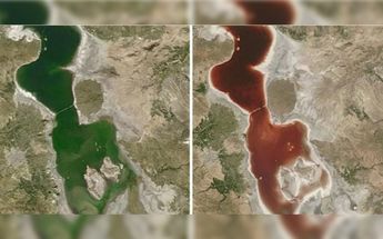 Imágenes satelitales de uno de los lagos que cambió de verde a rojo / Especial