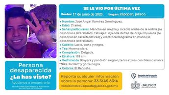 La ficha de búsqueda de José Ángel ya ha sido difundida. | Comisión de Búsqueda de Personas de Jalisco