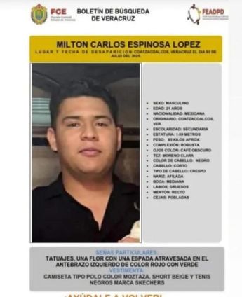 La ficha de búsqueda de Milton indica qu fue visto por última vez en julio de 2025 / Especial
