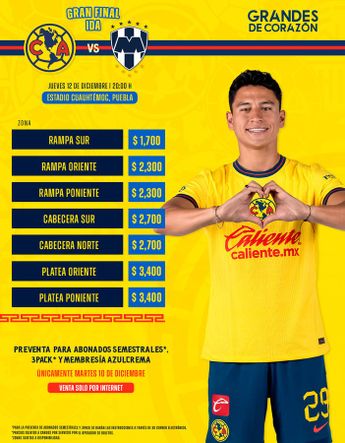 Lista de precios América vs Monterrey / Club América